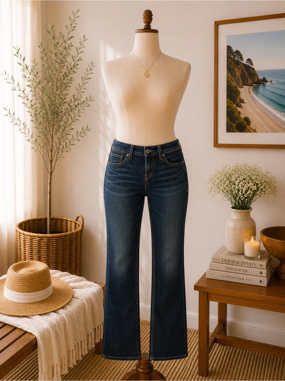 Silver Suki Mid Baby Boot Jeans 29x33 Dark Wash Stretch Denim EUC